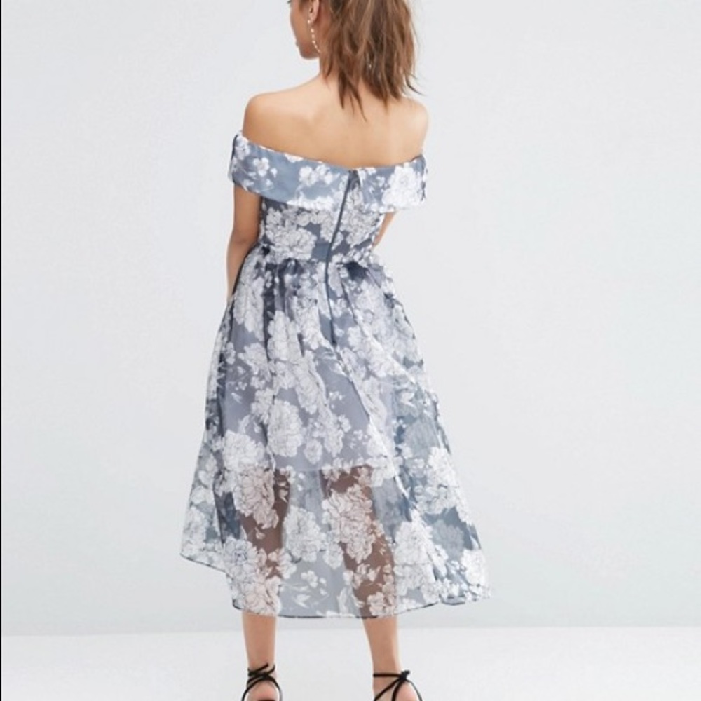 ASOS Floral Bardot Organza Midi Dress